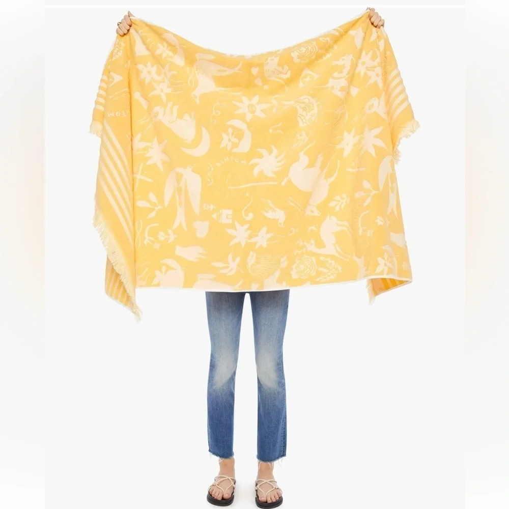 MOTHER The Laid Back Beach Towel Fawn Patrol Yellow Oversized Cotton NWT